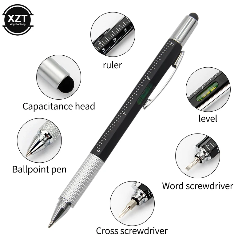 

Multifunction Ballpoint Pen with Modern Handheld Tool Measure Technical Ruler Screwdriver Touch Screen Stylus Spirit Level Tools