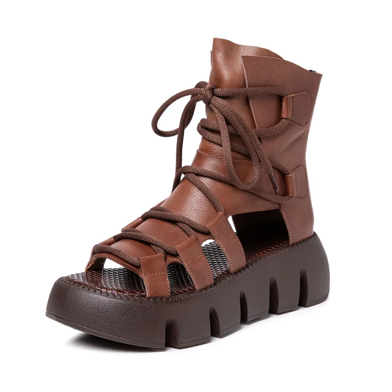 Босоножки женские 2023 Летние кожаные сандалии на толстой подошве с открытым