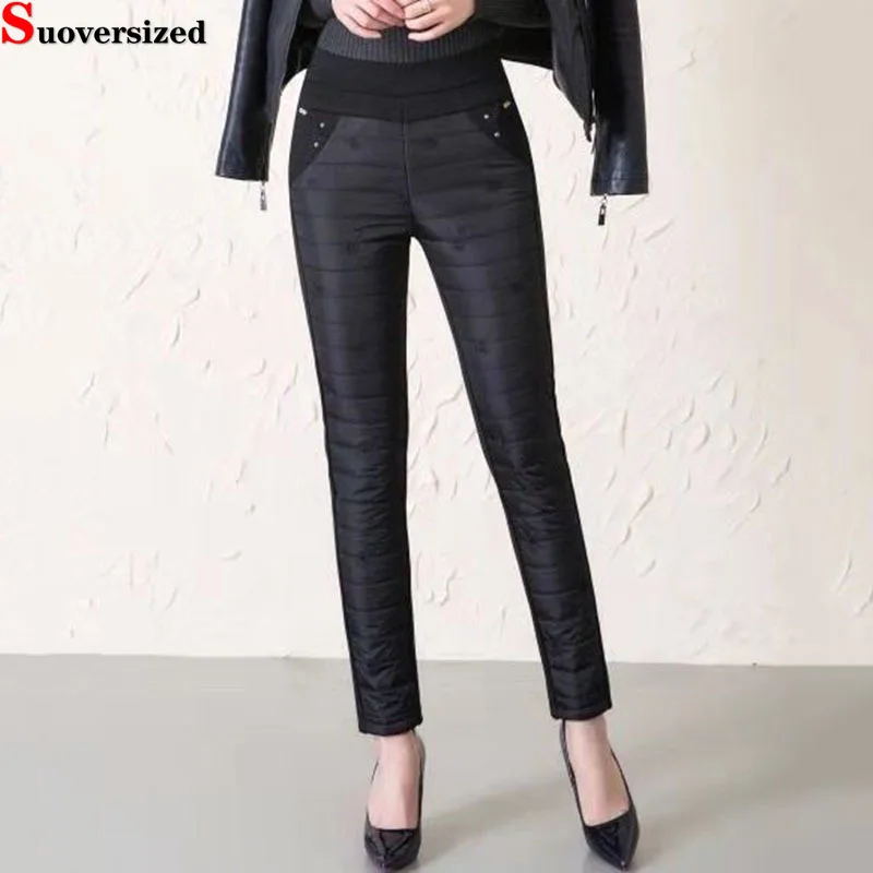 

Fashion Down Cotton Spliced Plus Velvet Pantalones Oversize 3xl Legging Trousers Winter Warm Thick Plush Embroidery Pencil Pants