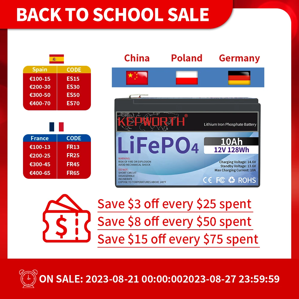 

EU Stock 12V 10Ah LiFePO4 Deep Cycle Rechargeable Battery Built-in BMS Support Series or Parallel Perfect for RV Kid Scooters