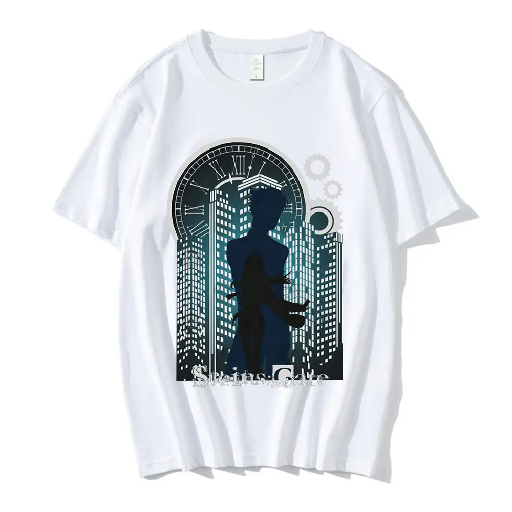 

Anime Steins Gate T Shirt Manga Okabe Rintarou Makise Kurisu Oversized Tee Shirt Men Fashion Short Sleeve T-shirts Cotton Unisex