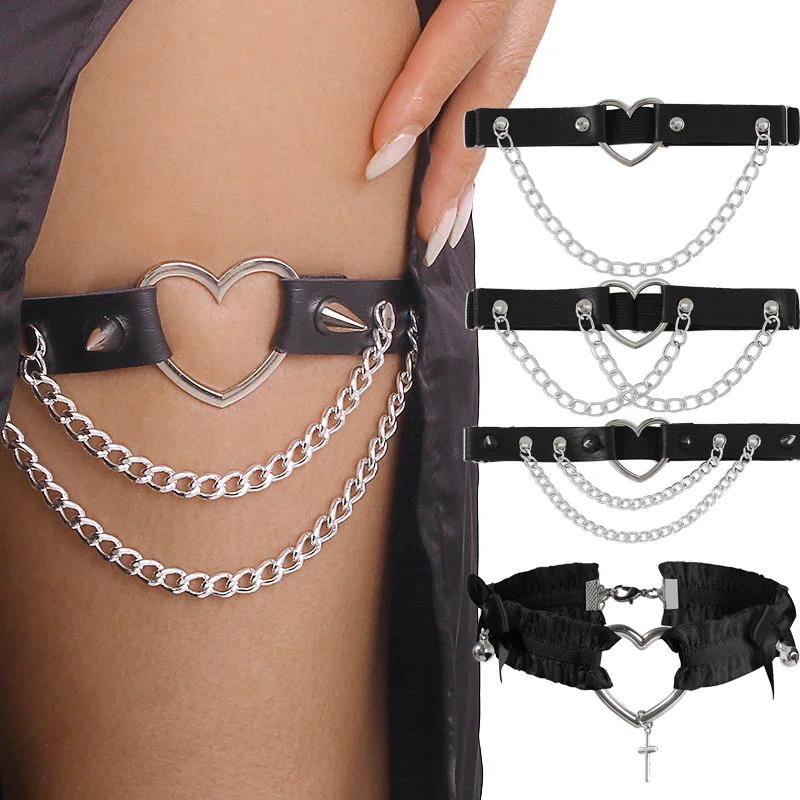 

Gothic Leather Garter Belt Heart Chain Cross Lolita Leg Garters Elastic Choker Leg Ring Strap Cosplay Bondage Lingerie Harness