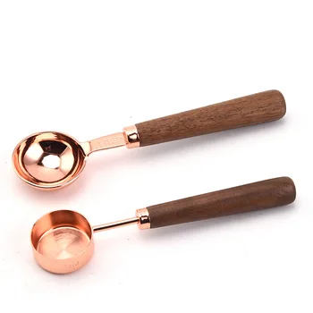 100Pcs 15ml Stainless Steel Rosegold Measuring Spoons Cups Tool with Wood Handle for Dry Liquid Ingredients Kitchen