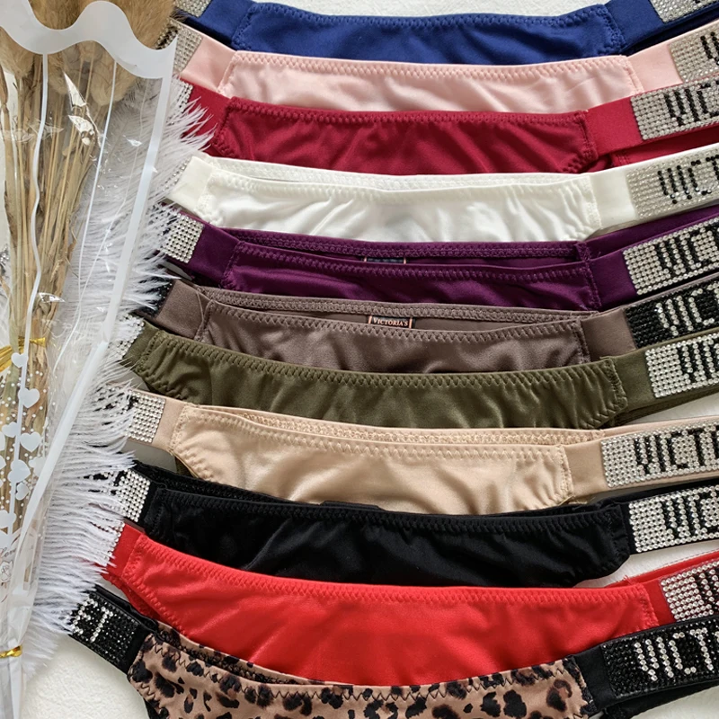 

2022 New Women Panties VS Sexy Lace Letter Rhinestone Thongs Comfort Seamless Underwear Female Low rise underwear for ladies