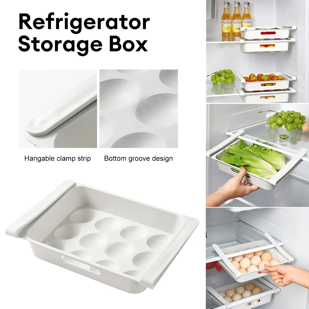 

Hanging Kitchen Organizer Refrigerator Storage Box Egg Fruit Holder Food Container Fridge Drawer Organizer Shelf Storage Case