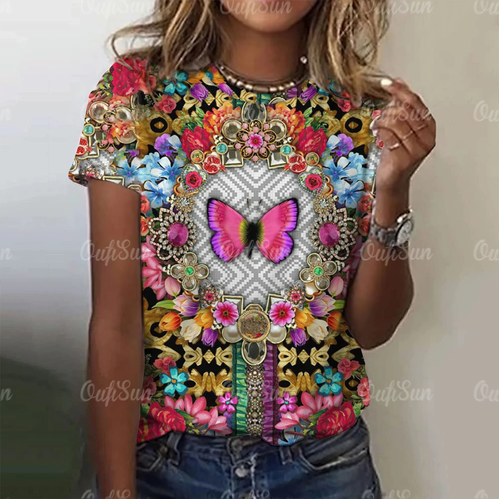 Женская футболка с коротким рукавом и круглым вырезом 3D-принтом бабочек