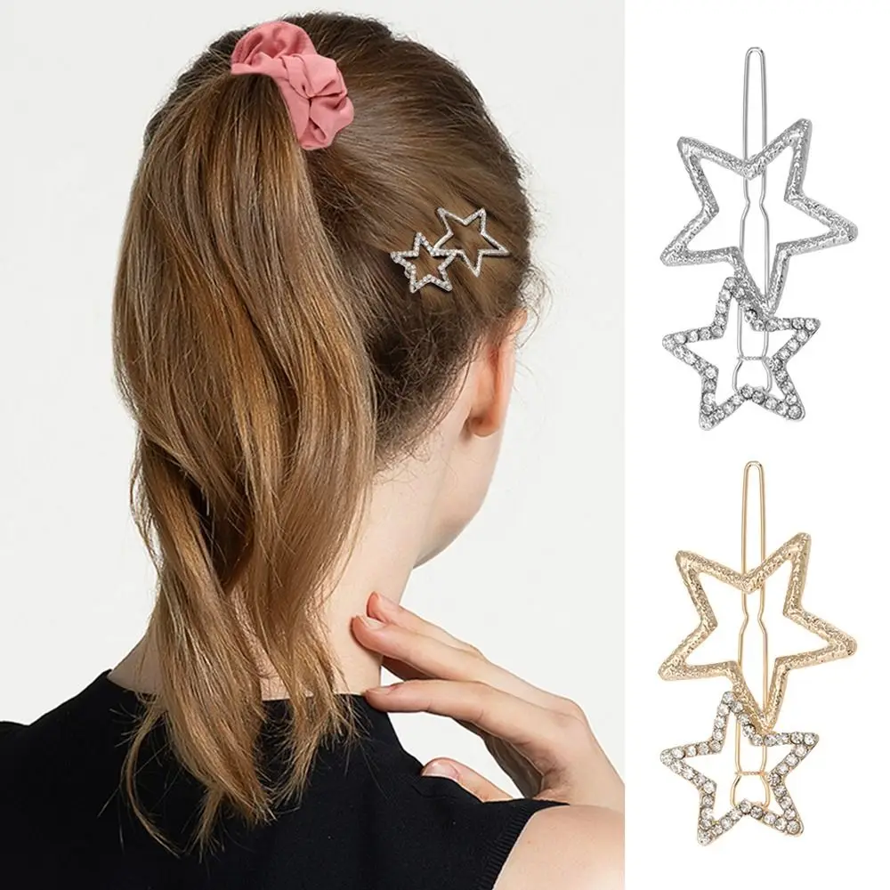 

12Pcs Hollow Star Clip Silver Golden Pentagram Clip Barrettes Metal Hair Clips Star Hair Clips Pins Rhinestone Hairpin