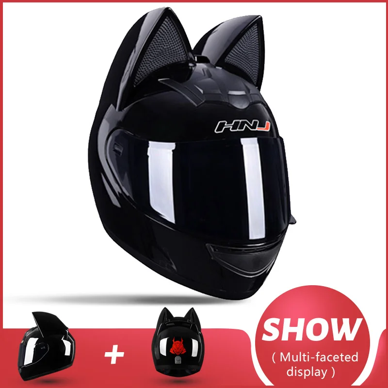 

Capacete – women's motorcycle helmet, full face, motorcycle ear, personality, cat ear, motorcycle cross