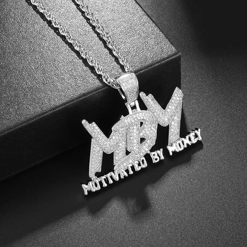 

Iced Out Bling Motivated By Money Pendant Full Cubic Zirconia Mbm Hip Hop Necklace Men's Cool Charm Rock Party Jewelry Gift