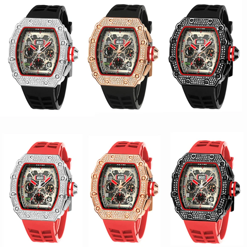 Mens Watch Luxury Quartz Wristwatch Stainless Steel Waterproof Chronograph Fashion Tonneau Clock Watch for Men