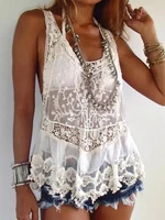 summer sleeveless lace tank sexy women tops deep v neck lace vest sleeveless tank top hollow out camis