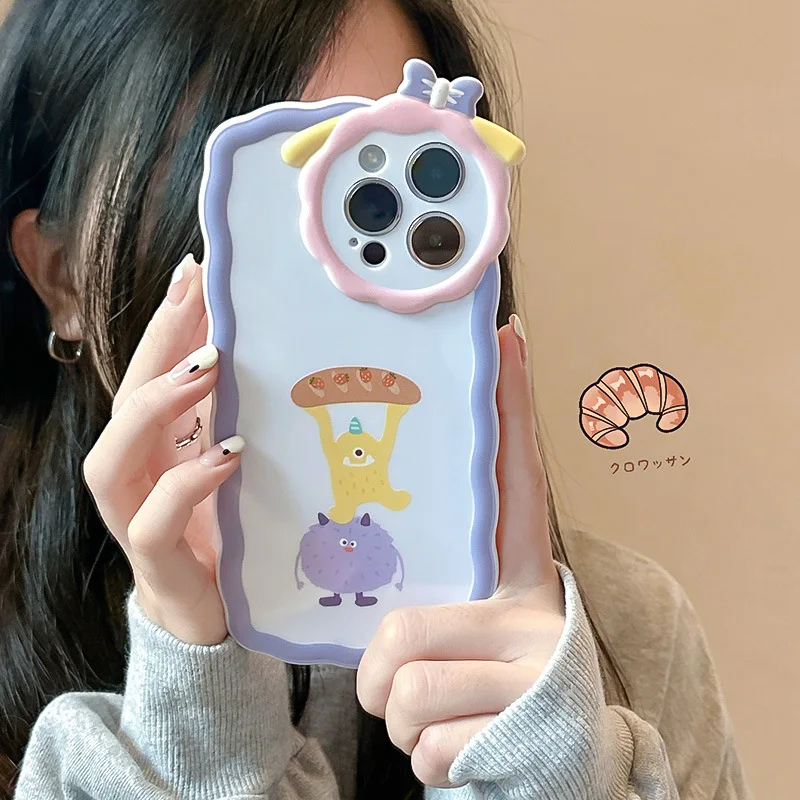 

Cartoon Purple Little Monster Bow Phone Case for iPhone 14 12 13 11 Pro ProMax Plus X XR Xsmax Shockproof Soft Phone Cover
