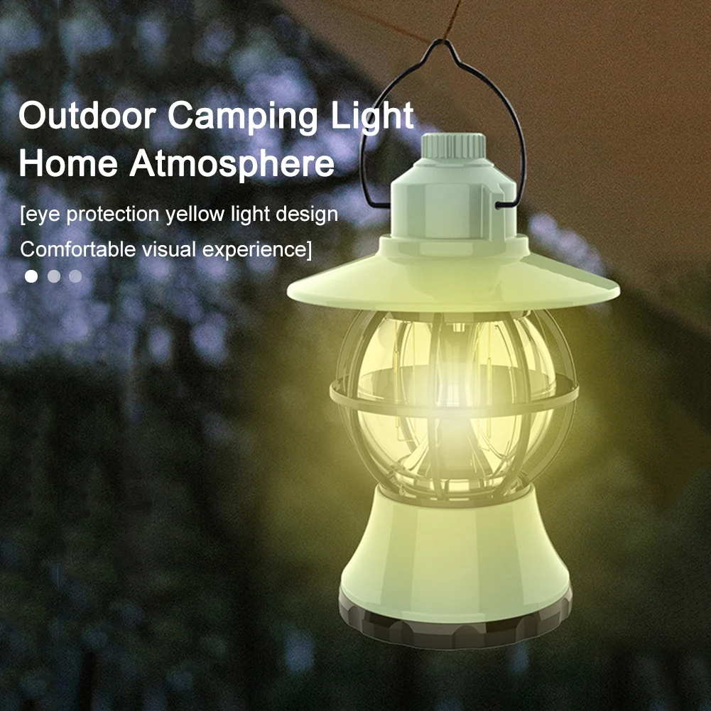 

Portable Vintage Hanging Lanterns Multifunctional Camping Tent LED Lamp Type C Rechargeable Outdoor Hiking Hook Lighting