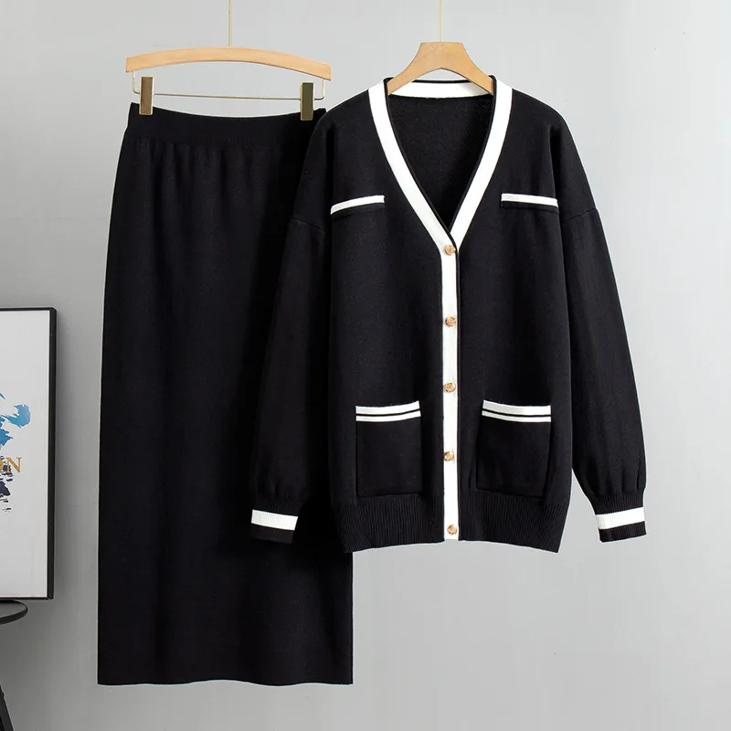 Повседневные вязаные комплекты для женщин модный кардиган с карманами