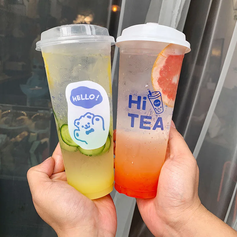 

20pc/pack Disposable Plastic Bubble Tea Cups Beverage Juice Cups Takeaway Drinking