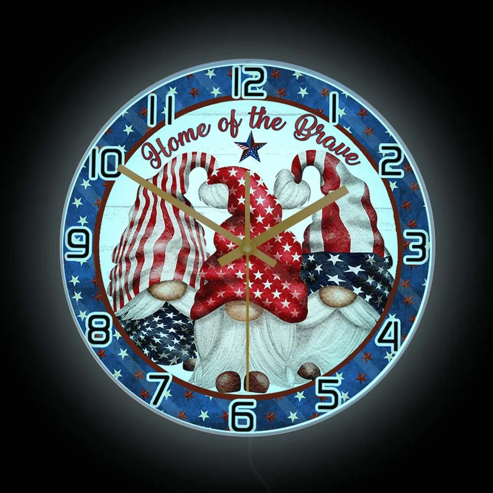 

Home Of The Brave USA Patriotic Gnome LED Neon Light Wall Clock American Arm Soldier Home Decor Night Light Clock Veteran Gift