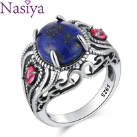 luxury antique lapis ring for women vintage 810mm stone engagement ring fine jewelry bohemian silver ring for party gift
