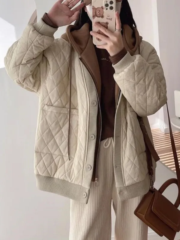 

Womens Winter Clothing 2023 Quilted Coat Warm Parka Cotton-padded Jacket Women Korean Fashion Hooded Coats Patchwork Clothes