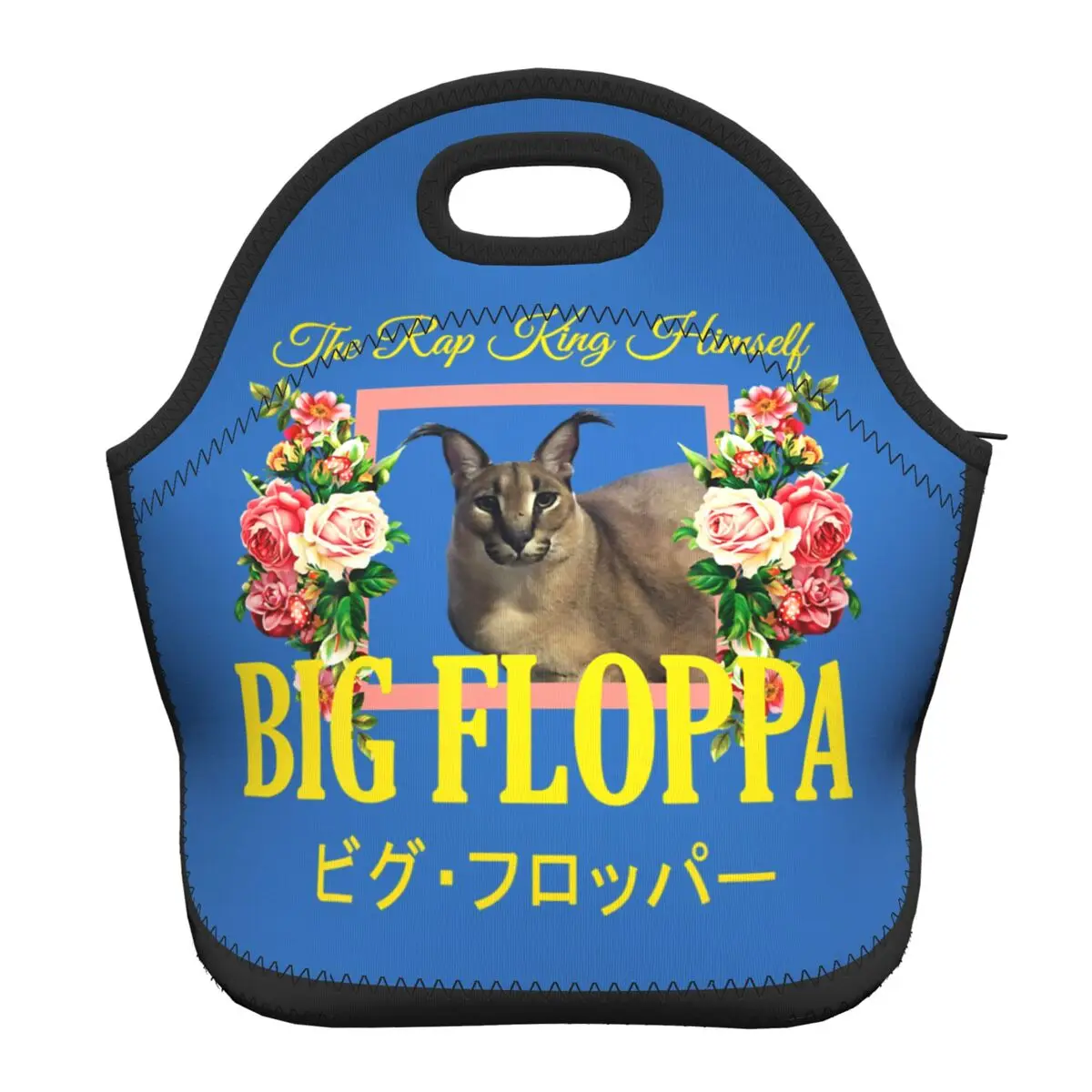 

Big Floppa Floral Aesthetic Portable Neoprene Lunch Box Caracal Cat Thermal Cooler Food Insulated Lunch Bag Kids School Student