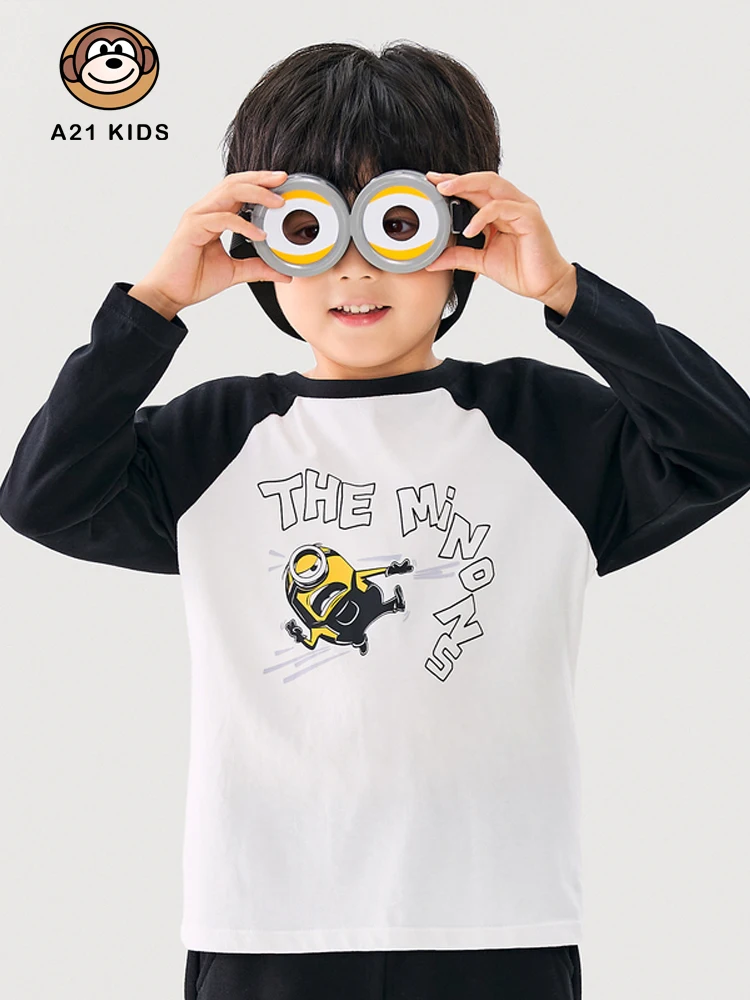 

A21 Boys Clothes Knitted Loose Round Neck Autumn New Cartoon Printed Cotton Comfortable Casual Bottoming Long-sleeved Tops