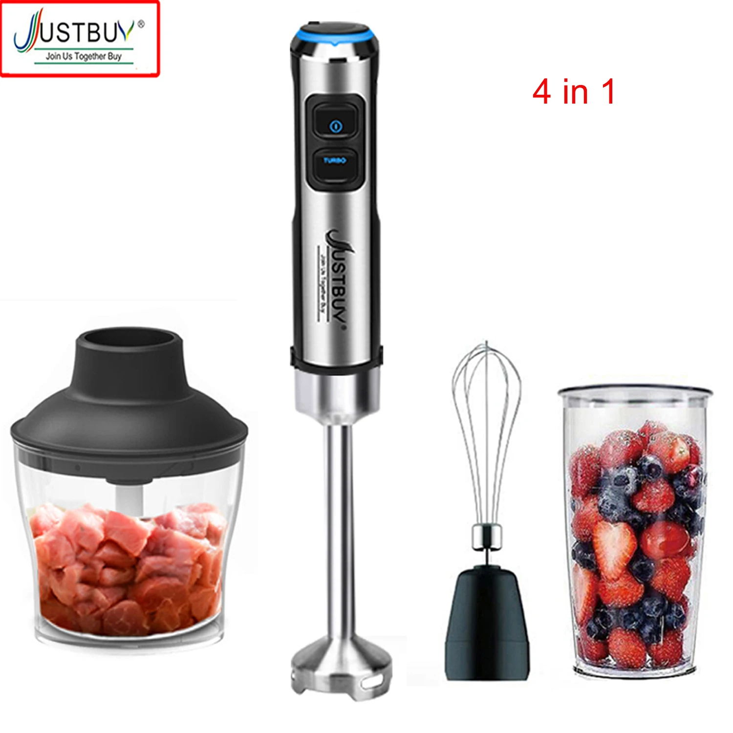 Euro 4 in 1 EU Plug 1500W Electric Stick Hand Blender Stirring Immersion Egg Beater Food and Fruit Processing Multipurpose