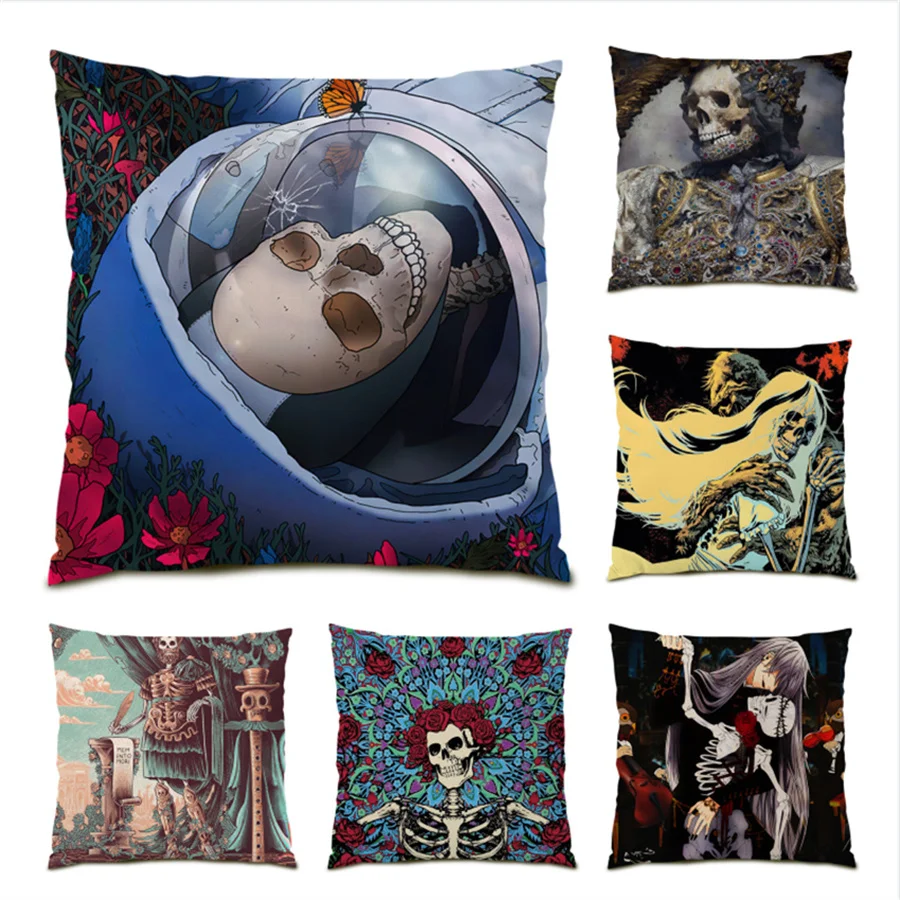 

Modern Sofa Decorative Pillow Cases Artistic Skull Sofas Living Room Creative Cushion Cover 45x45 Velvet Polyester Linen E0277