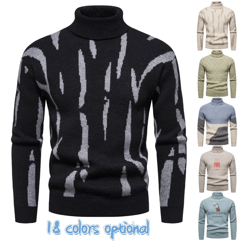 

New High Quality Men's Turtleneck Sweater Fashion Handsome Youth Casual Warm Comfortable Knitted Top (18 Colors Optional)