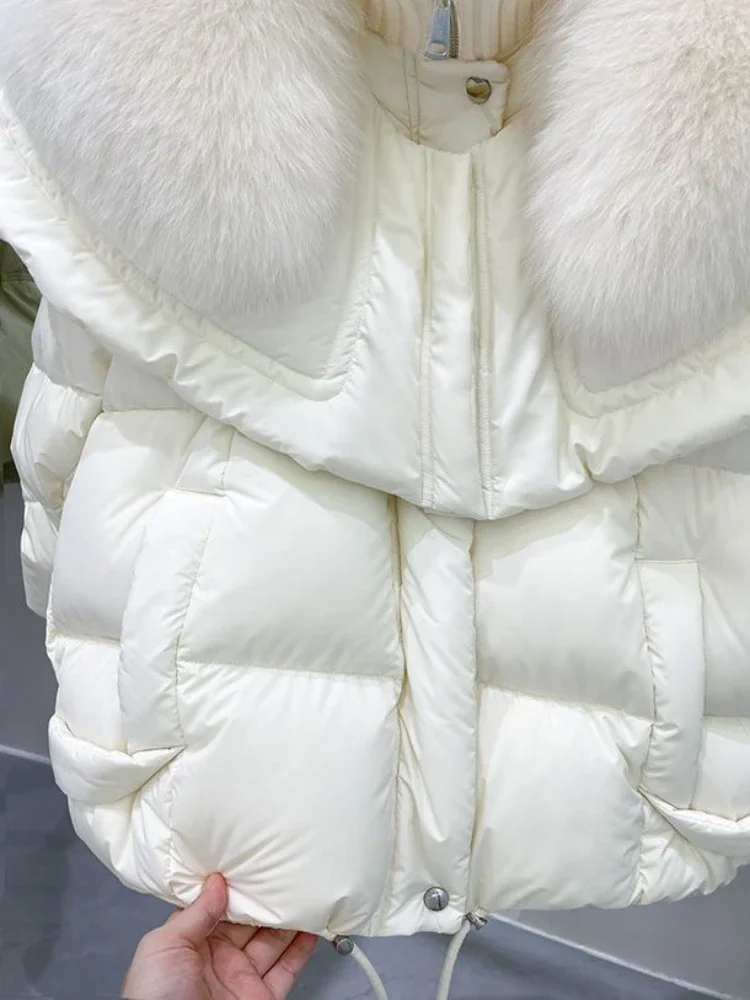 Женский пуховик с воротником из лисьего меха короткая зимняя куртка новинка 2024