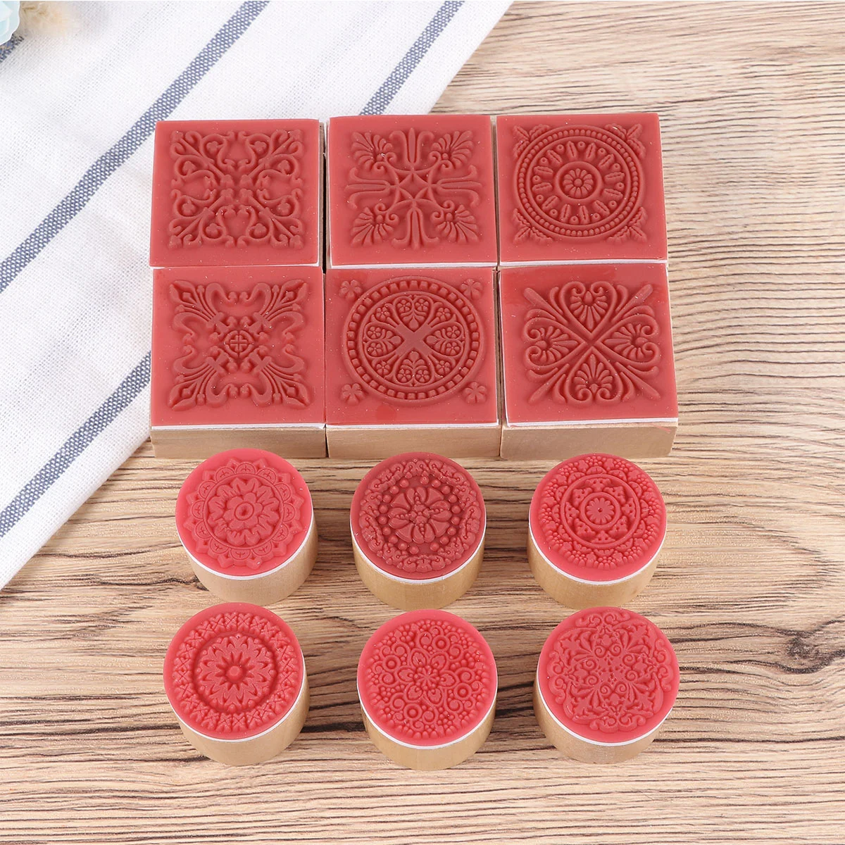 

12 Stamps Circles and Squares Decorative Stamps DIY Stamps Rubber Stamps for DIY Craft