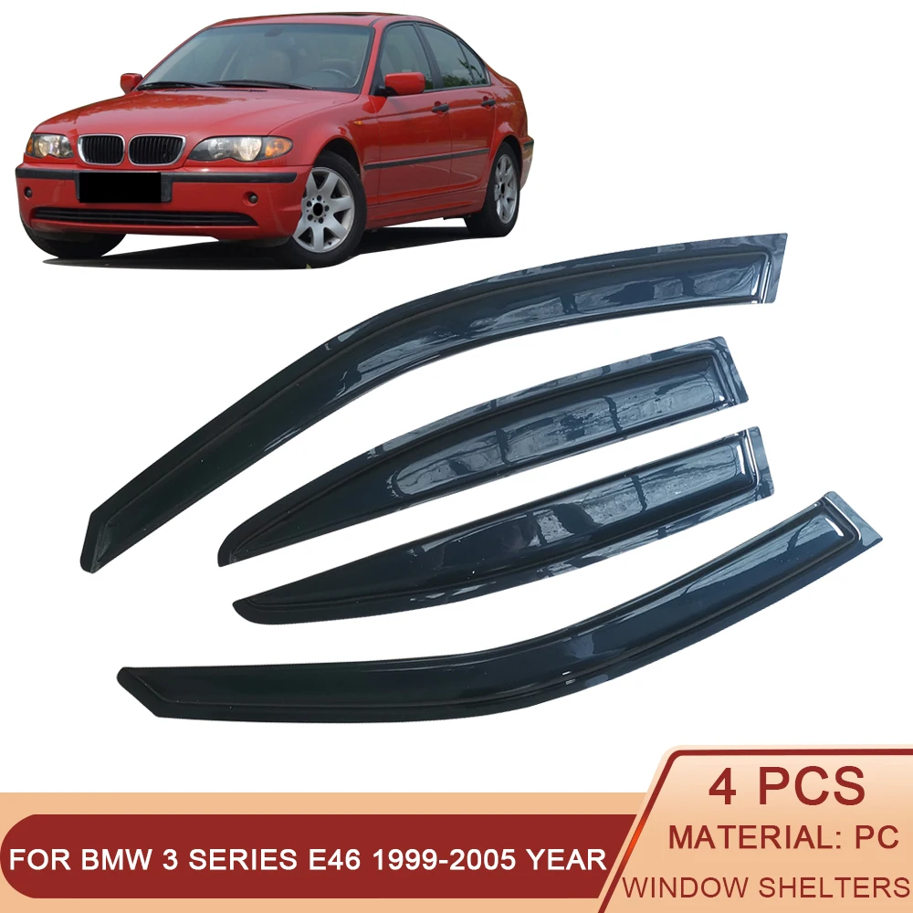 

For BMW 3 Series E46 1999-2005 Side Window Wind Deflectors Visors Black Rain Guard Door Visor Vent Shades Dark Smoke Ventvisor