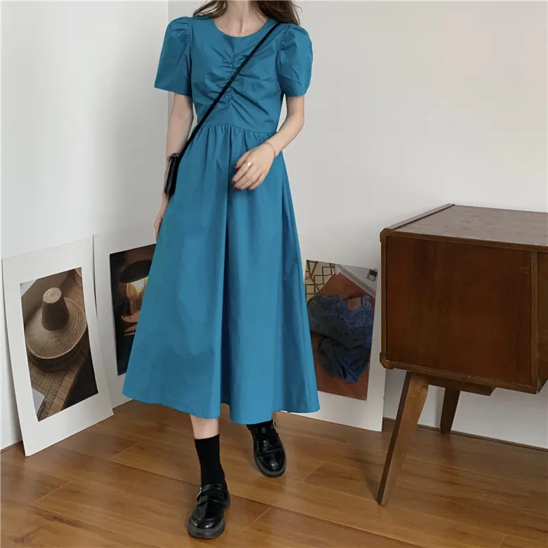 

CGC Casual Puff Sleeves Women Summer Elegant Dress 2022 Solid Vintage Backless Sexy Dress Female Fashion Party Midi Dress