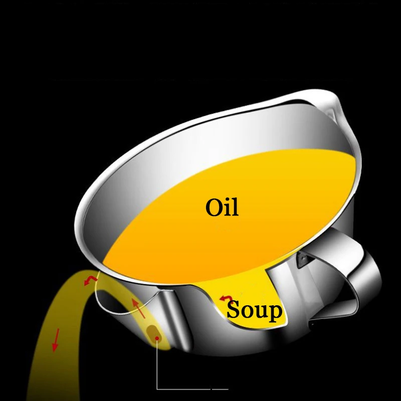 

304 Home Stainless Steel Filter Oil Can Grease Trap Soup Oil Separator Kitchen Oil-Water Separation Artifact Kitchen Gadgets
