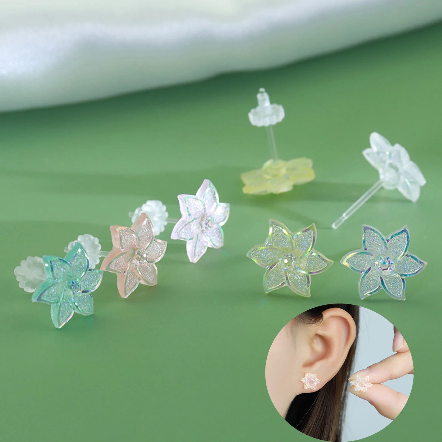 

2023 Trendy 1 Pair Stud Earring Resin Pinwheel Flower Shape for Girls Summer Glitter Simple Fashion Jewelry