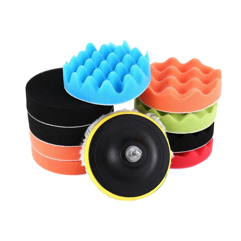 

12X 5 Inch Buffing Waxing Polishing Sponge Pads Drill Adapter Kit for Car Polisher