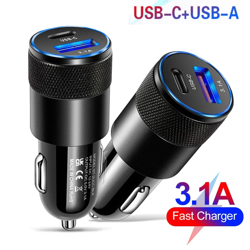 

3.1A Car Charger Quick Charge 3.0 Type C Fast Charging Phone Adapter for iPhone 13 12 11 Pro Max Redmi Huawei Samsung S21 S22