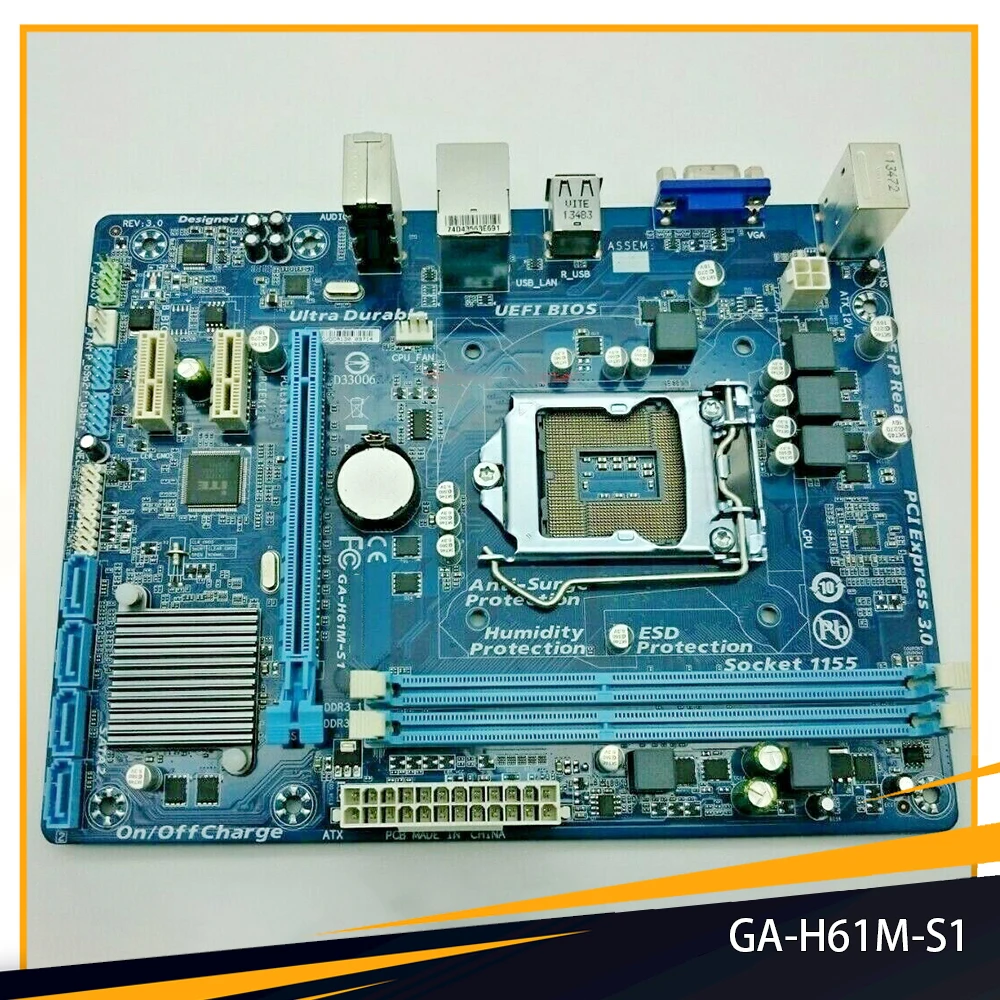 

GA-H61M-S1 For Gigabyte H61M-DS1 H61 Socket LGA 1155 DDR3 16G UATX UEFI Desktop Motherboard PC High Quality Fast Ship