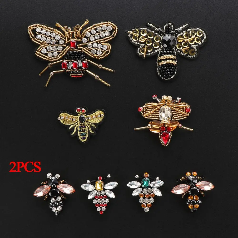 

2pcs Clothing Apparel Sewing & Fabric Rhinestone Beaded Crystal Applique Sew on Patch Bee Badge Sequin Patches
