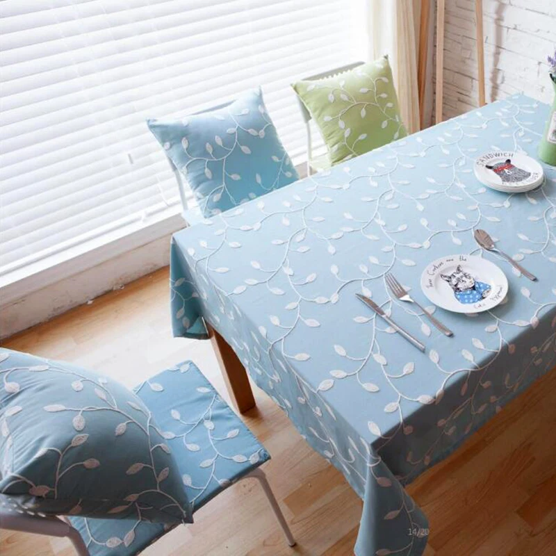 

Yaapeet Korean Cotton Tablecloth Blue Embroidered Table Cloth Table Decor Chair Cushion Modern Table Cover Dustproof Cloth