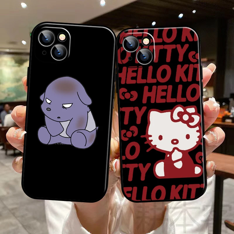 

Hello Kitty Kuromi Phone Case For Funda iPhone 13 11 Pro Max 12 Mini X XR XS Max 6 6s 7 8 Plus SE 2020 Etui Celular Black Back