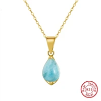 natural aquamarine fine gemstone pendant 925 sterling silver 14k gold plated necklaces for women birthday gift
