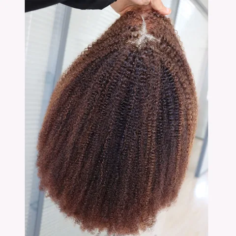 Темно-коричневый цвет, девственные индийские человеческие волосы Remy, кружевная застежка, фронтальный парик, 4C, африканские кудрявые вьющиеся кружевные фронтальные парики из человеческих волос