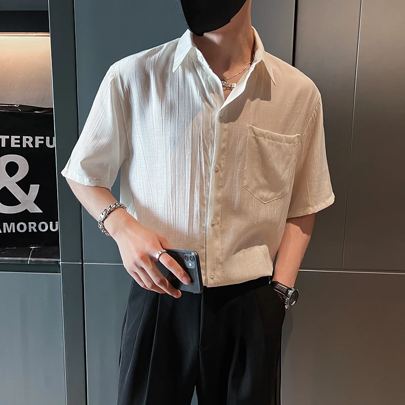 Summer Solid Color Casual Shirts Men 2022 Short Sleeve Thin Casual Shirt Breathable Hip Hop Harajuku Oversized Tops Men Clothing