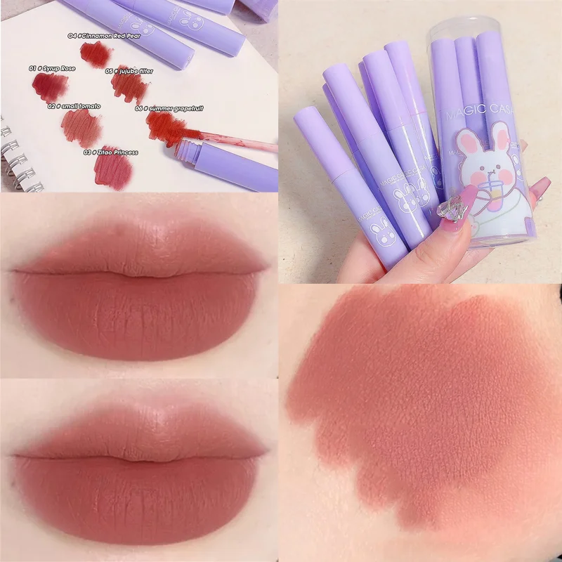 

Matte Lip Gloss Set 5/6pcs Waterproof Long Lasting Nude Red Sexy Velvet Cute Liquid Lipstick Non Sticky Cup Lips Makeup Cosmetic