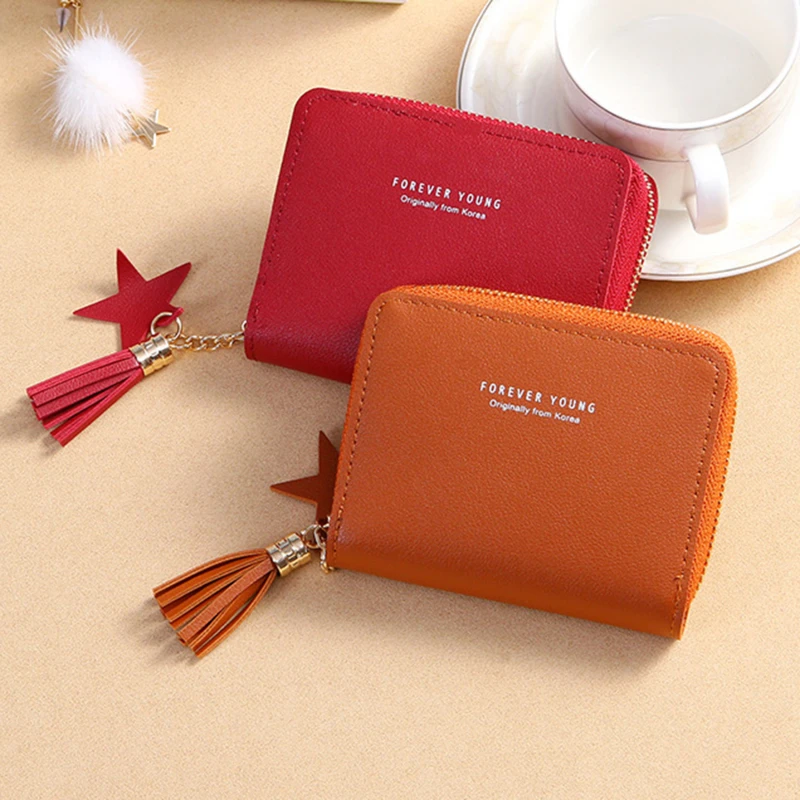 

Wallet New Korean Style Simple Square Women's Wallet Short Zipper Small Wallet Tassel Mini Coin Purse Female Clutch Card Holder