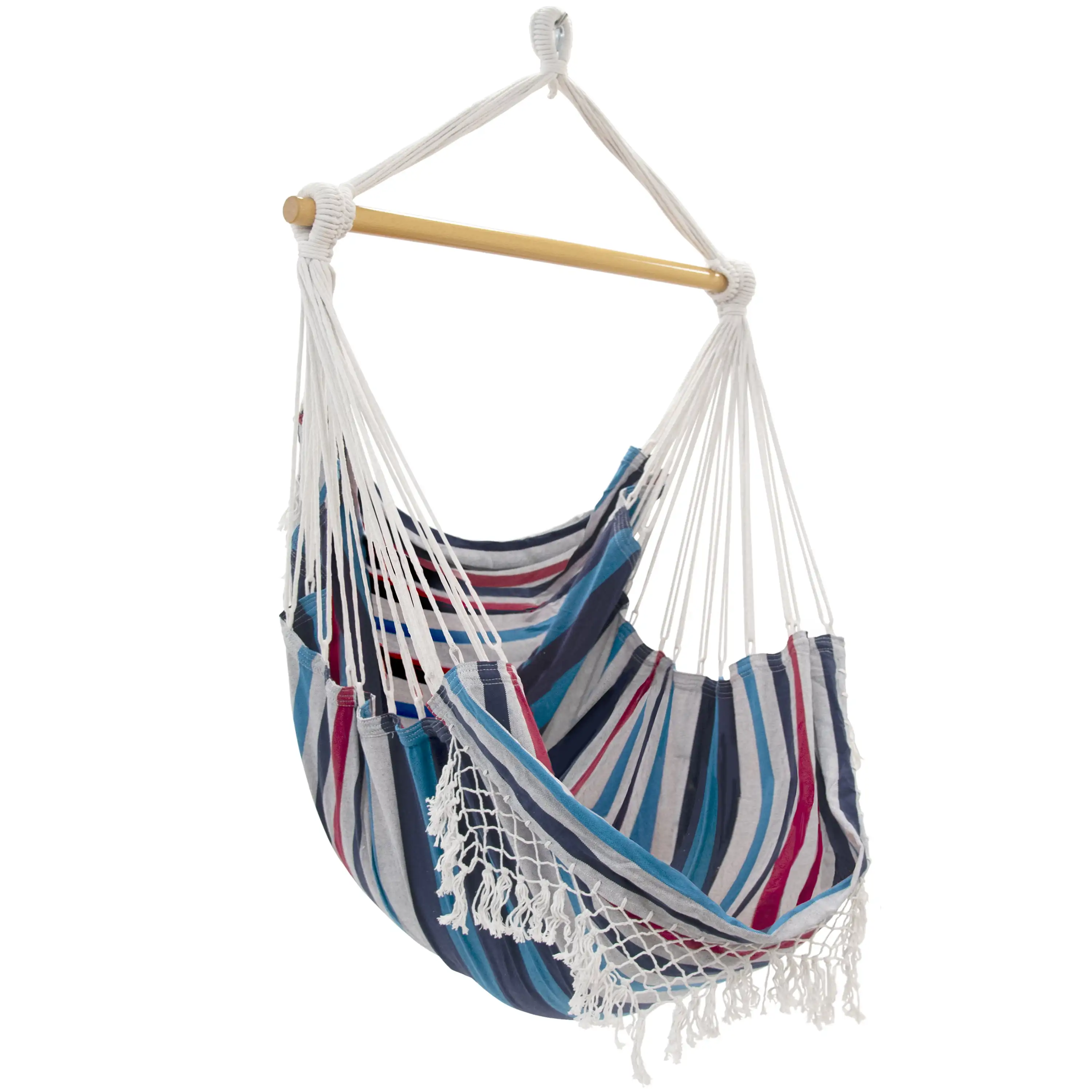 

Vivere Brazilian Single Hammock Chair with fringe (Denim)