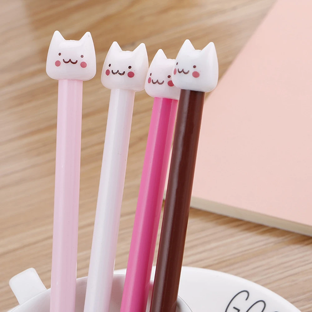 

100 Pieces Creative Cartoon Cat Signature Gel Pens Students Learning Stationery 0.5mm Black Ink Office Supplies Free Custom Logo