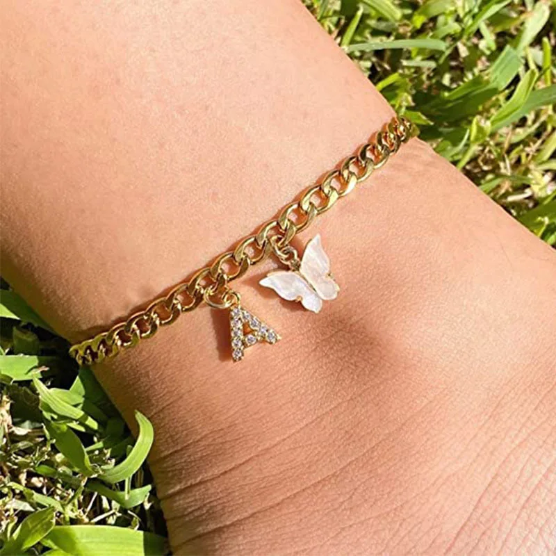 

Luxury Fashion Beach Letter Butterfly Anklet Inlaid Zircon Anklet Jewelry
