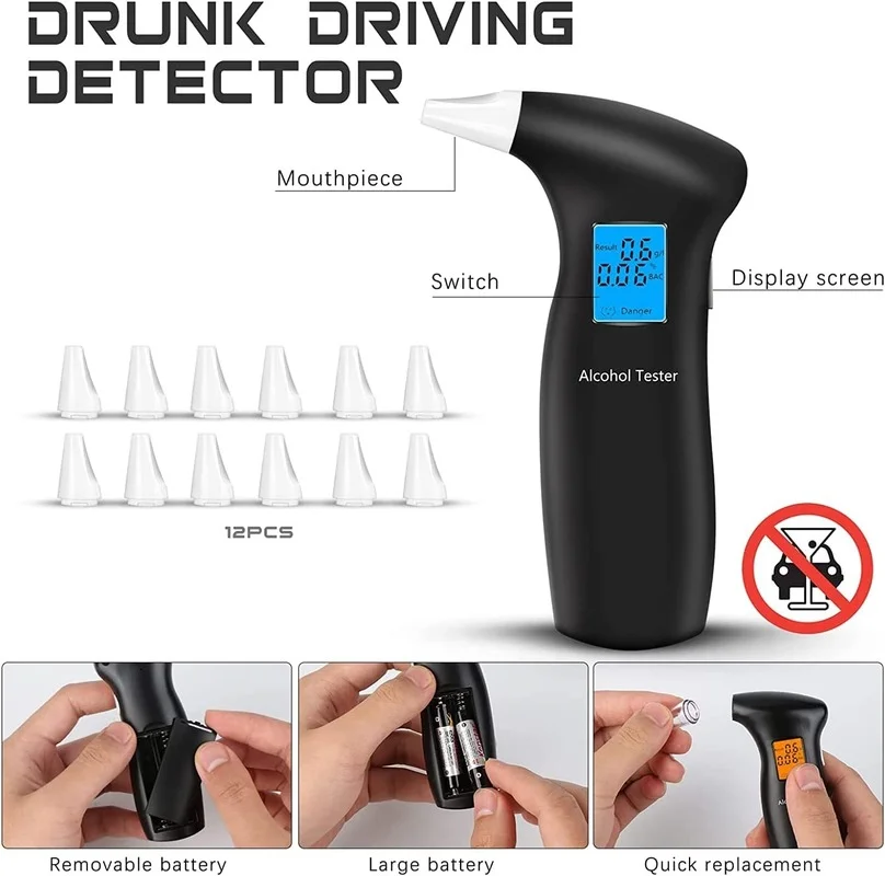 

Digital Alcohol Detector LCD Digital Breath Alcohol Tester Handheld Analyzer Breathalyzer Inhaler Alcohol Meters Portable 712T