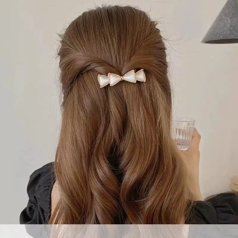 

Milk White Bow Hairpin Girl Hair Accessories Cute Spring Clip Gentle Hairpin Girl Back Head Headdress Gentle and Small Hairpin