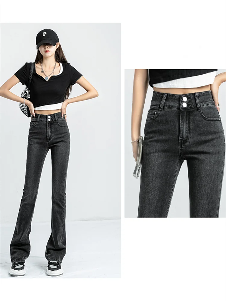 

Flared Jeans Women Summer Thin High Waist Retro Double Button
